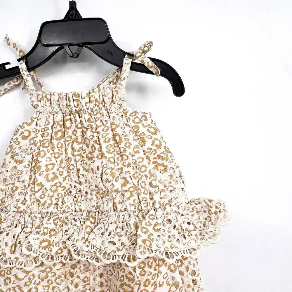 BARDOT JUNIOR Baby Leopard Trim Romper 12-18 Months Cream Beige Peplum NWT